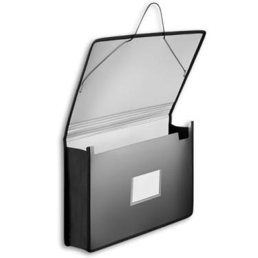 Imagem de 1InTheOffice Carteira de arquivo expansível de plástico, envelopes de plástico com fecho elástico, expansão de 8,9 cm, tamanho ofício, preta, 1 pacote