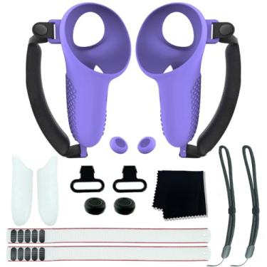 Imagem de Compatível com pacote de acessórios Meta 3 Kit de substituição de tampa de bateria com 1 par de tampa de punhos de controlador com alça articulada ajustável para controlador Meta Quest 3/827