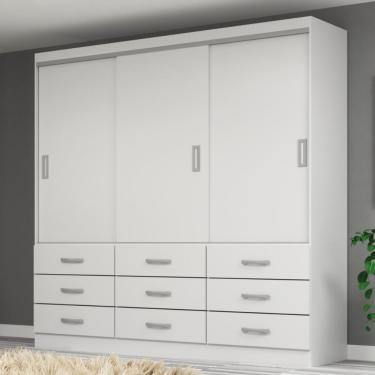 Imagem de Guarda Roupa Casal 3 Portas de Correr 9 Gavetas Isabela Evidência - Branco