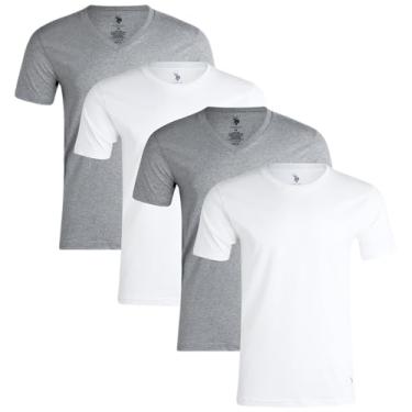 Imagem de U.S. Polo Assn. Camiseta masculina – Pacote com 4 camisetas de manga curta com gola V, Cinza/Branco, P