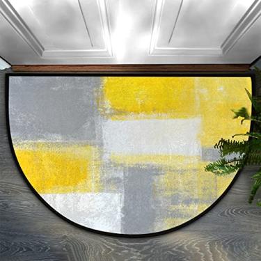 Imagem de Capacho meio redondo amarelo moderno pintura abstrata antiderrapante meio círculo tapete durável lavável corredor tapete para sala de estar quarto interior cozinha exterior piso decoração de casa tapete meia lua