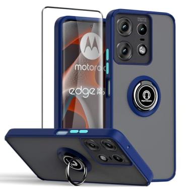 Imagem de QUIETIP Capa para Motorola Edge 50 Pro 5G, suporte magnético para carro, silicone, translúcido, fosco, capa de proteção contra quedas, azul