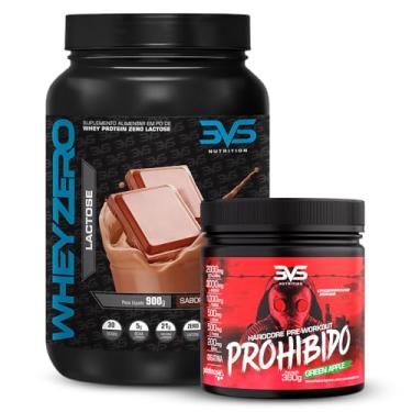 Imagem de 3VS Nutrition Combo Whey Zero Lactose 900gr Sabor Chocolate + Pré Treino Prohibido 360g Maça Verde