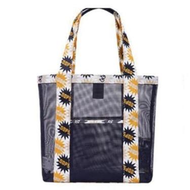 Imagem de Bolsas de praia de malha de verão para mulheres Sacos de mergulho à prova d 'água Moda esportiva feminina Viagem casual Compras SPA Bolsa de ombro (Azul marinho)