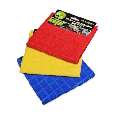 Imagem de Kit 3 Pano de Microfibra 40x40 P/Lavar e Secar Carros, Multiuso