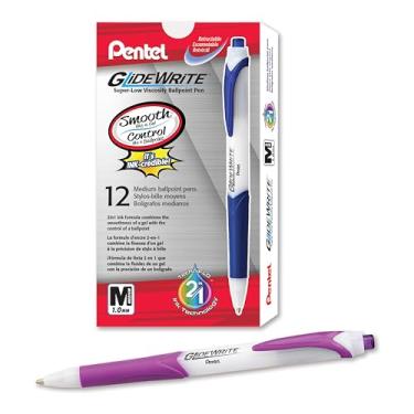Imagem de Pentel Caneta esferográfica GlideWrite com tinta TechniFlo, linha média (1,0 mm), tinta magenta, caixa com 12 (BX910-V4)