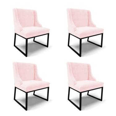 Imagem de Cadeira Sala de Jantar Industrial Preto Kit 4 Liz Suede Rosa Bebê D03 - D`Rossi