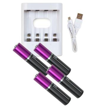 Imagem de Carregador de Pilhas AAA Avantuse Bivolt com 4 Pilhas 1000mAh Recarregáveis, Proteção Contra Sobrecarga, Compacto e Prático para Eletrônicos Diários