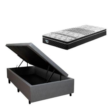 Imagem de Box Baú Solteiro Eucalipto Cinza + Colchão Ecoflex - Cama inHouse