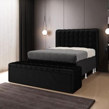 Imagem de Kit Cabeceira Rana 160 Queen e Calçadeira Alpha N-024 Veludo Preto Ara