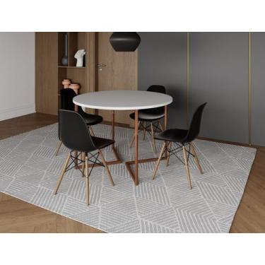Imagem de Mesa Industrial Base Ferro Cobre em  V  Tampo 110cm Branco 4 Cadeiras 