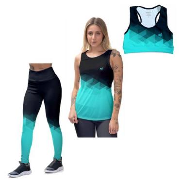 Imagem de Kit Regata Feminina Top Cropped Treino Calça Legging Confortável Ginás