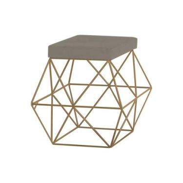 Imagem de Puff Decorativo Sala de Estar Base Gold Trixie Veludo Cinza G41 - Gran