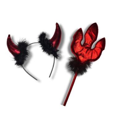 Imagem de Kit Diabinha Com Tiara e Tridente Halloween Carnaval - Trilha Multicoi