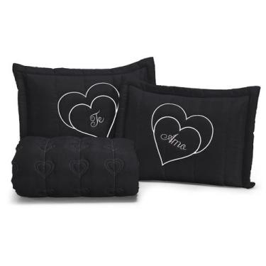 Imagem de Cobre Leito Te amo Casal 3 peça Matelado Bordado toque macio - ENXOVAI