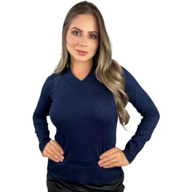 Imagem de Blusa Trico Basica De Frio Feminina Decote V Manga Longa - Calu Tricot