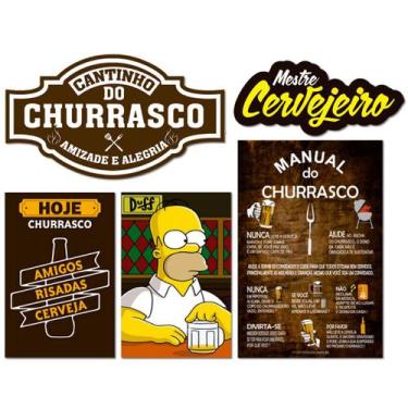 Imagem de Kit 5 Placas Decorativas Cervejas Frases Churrasco Bebidas - Art Print