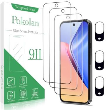 Imagem de Pokolan [Pacote com 3 + 3 protetores de tela para Google Pixel 9 filme de vidro temperado com protetor de lente de câmera, dureza 9H, sem bolhas, fácil de instalar, compatível com capas