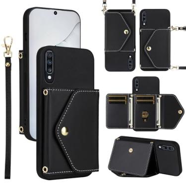 Imagem de Dswteny Capa carteira para Samsung Galaxy A50 A50S A30S com cordão de pulso alça de ombro flip bolsa, suporte de cartão de crédito de couro para celular para A 50 50S 30S S50 50A SM A505G feminino