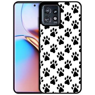 Imagem de SM CASES Capa para Moto Edge Plus 2023, Edge 40 Pro - Capa protetora à prova de choque de borracha TPU com estampa de animal e pata de cachorro 2D para Moto Edge Plus 2023. Preto