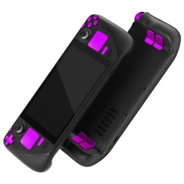 Imagem de eXtremeRate Conjunto completo de botões de substituição roxo cromado para Steam Deck, para-choques personalizados ABXY D-pad Trackpad botões de acionamento e chave de fenda para console portátil LCD