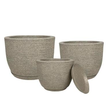 Imagem de Kit 3 Vasos Cone de Polietileno Jateado com Textura Grafiato  Elegânci