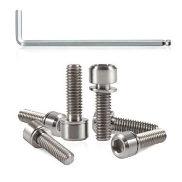 Imagem de SPEEDWOX Conjunto de 6 parafusos de haste de bicicleta com arruelas, liga de titânio, parafusos cônicos hexagonais Allen para peças de haste de bicicleta de estrada, M6 x 20 mm Titânio normal