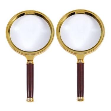 Imagem de Lupa De Mão Para Leitura Magnifier Cabo Madeira Decorativo - Lupa De A