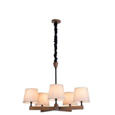 Imagem de Lustre Yasmin 5 Cúpulas Algodão Cru Madeira Castanho Madelustre