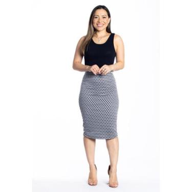 Imagem de Saia Midi Secretária Cintura Xadrez Pied - Maranne, Cinza, M