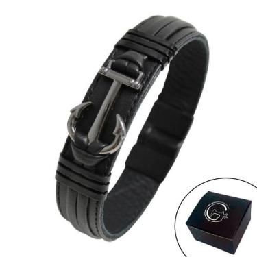 Imagem de Pulseira de Couro Masculina Magnética Âncora Força - GRANADO ACESSÓRIO