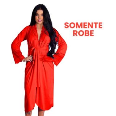 Imagem de Robe Roupão Longo Com Detalhes em Renda Elegante Romantic Lingerie Fem