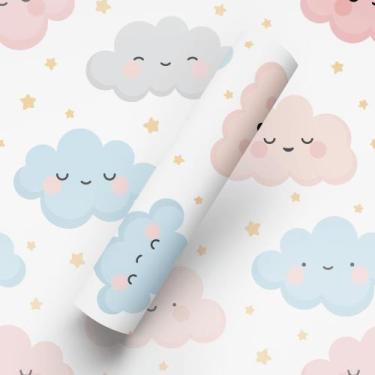Imagem de Papel de Parede Adesivo Lavável Tema Nuvem E Estrelas Quarto Bebê - BA