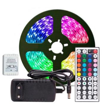 Imagem de Fita LED RGB 5050 Rolo 5 metros Fonte 12V 3A e Controle Remoto - KIT L