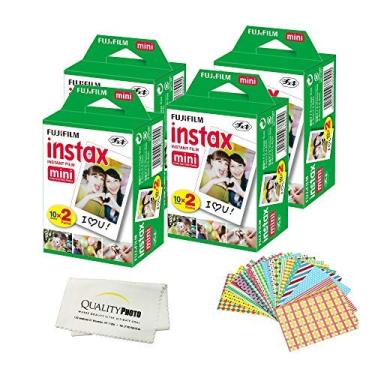 Imagem de Fujifilm Mini filme instantâneo (branco) para câmeras Fujifilm Mini 8, 9 Mini 11 + adesivos de moldura e acessórios de pano de microfibra (80 filmes)