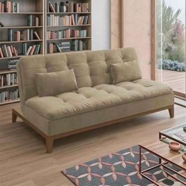Imagem de Sofá-Cama 3 Lugares Casal Regina Base e Pés de Madeira Suede Bege - Mo