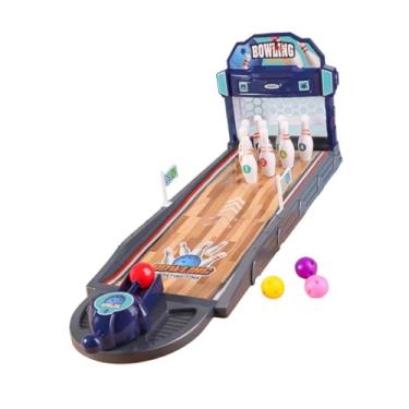 Imagem de Garende Conjunto de mini jogo de boliche de mesa, brinquedos de boliche, pequeno, pista de boliche, jogo de mesa engraçado para adultos, crianças, Azul