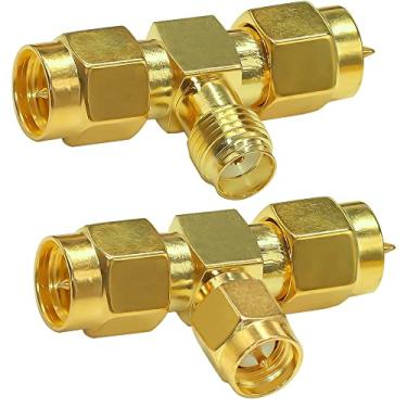 Imagem de TUOLNK Conector divisor SMA SMA macho para SMA macho duplo adaptador de T triplo SMA fêmea para duplo SMA macho 3 vias RF conector coaxial conversor de antena, pacote com 2