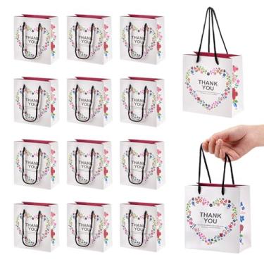 Imagem de NBEADS 24 peças de sacos de presente de agradecimento, 14 x 7 x 14 cm, sacos de papel de flores de coração, sacos de embrulho de presente, sacos de lembrancinha de festa com alça para compras de