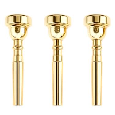 Imagem de ETERMETA Conjunto de 3 bocais de trompete dourado 7C 5C 3C compatível com Yamaha, Bach, Conn e King, acessórios de instrumentos de latão para iniciantes e profissionais