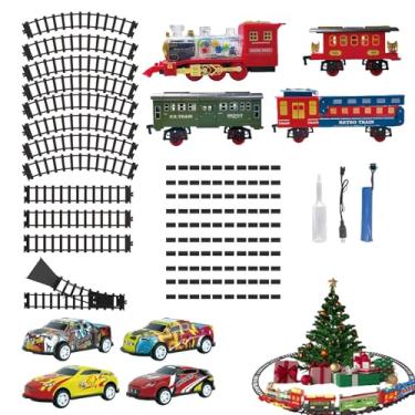 Imagem de Trem elétrico para crianças,Conjunto de trem elétrico para meninos - Conjunto de trem clássico brinquedo de trem de som elétrico,Modelo Locomotiva Ferroviária Kit Brinquedo de Natal movido a bateria p