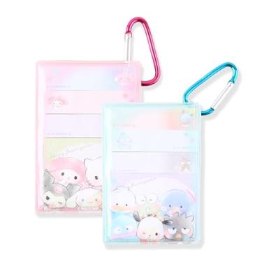 Imagem de Pacote com 2 porta-notas adesivas San-Rio com clipe de mosquetão fofo, design de personagem Kawaii, suporte portátil com notas adesivas, clipe para chaves ou bolsas | Rosa e azul