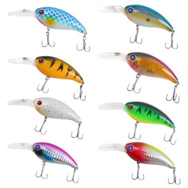 Imagem de Iscas de pesca de plástico rígido, isca de manivela, pesca de robalo, mergulho profundo, kit de isca de natação com olhos 3D, conjunto de equipamentos de pesca para água doce e salgada truta Walleye