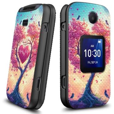 Imagem de HEAKIERG Capa para Alcatel Go Flip 4 / TCL Flip Go/TCL Flip Pro com 1 x proteção de tela, capa rígida fina com suporte, capa de telefone à prova de choque, rosa árvore pássaro