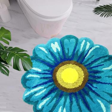 Imagem de Lacomfy Tapete de banheiro floral margarida, tapete de banheiro de 1,5 m, redondo, flor, meninas, quarto, círculo, tapete de banheiro fofo para quarto de crianças, tapete de chuveiro desgrenhado,