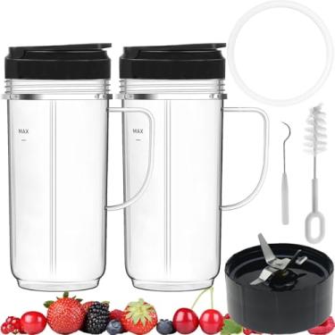 Imagem de Copos de liquidificador Magic Bullet, copo de 8 peças de altura de 623 g com tampas flip-top para viagem e 4 aletas lâmina cruzada com alça de junta peça de substituição compatível com Magic Bullet