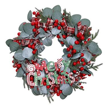 Imagem de Belas Guirlanda de Natal artesanal redonda artificial com bola colorida para escritório em casa casa de fazenda guirlanda de parede decorativa 40 cm/16 pol diverso