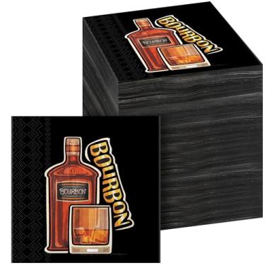 Imagem de Tioncy Pacote com 100 guardanapos de coquetel Bourbon com 4 camadas de papel para festas e coquetéis guardanapos descartáveis engraçados para adultos bebedores ou clubes de uísque bourbon