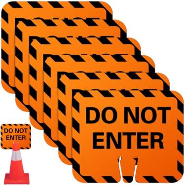 Imagem de Copkim 6 placas de sinalização de cone de trânsito "NÃO ENTER", placa de aviso cone superior de sinalização de estrada, 12,6 x 10,4 polegadas, preto em laranja