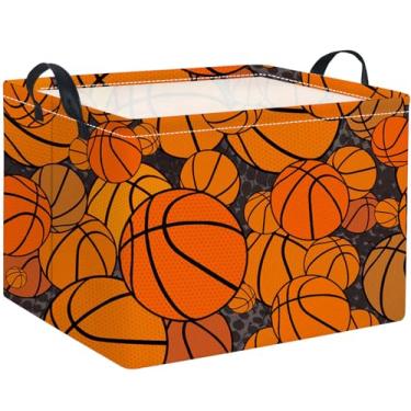 Imagem de TIBAOLOVER Cesta retangular de basquete infantil para presente e armazenamento de bebê, organizador de prateleira, cesta de livro, decoração de quarto (bolas de basquete)